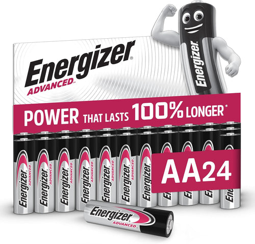 Energizer Advanced - AA Batteries (24 Pack) - Double A Battery 1.5V - Up To 100% Longer Lasting - Ideal for High-Drain Devices - 0% Plastic Packaging - 10 Year Shelf Life [Amazon Exclusive]