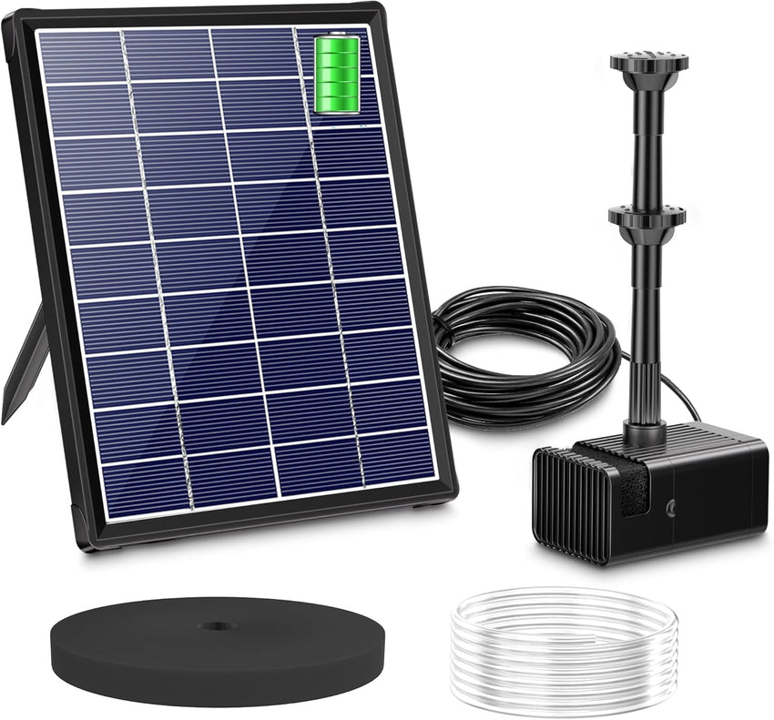 Billing Solar Pond Foundtain with Battery Backup, 6W 300L/H Solar Water Pump with 3000mAh Battery Backup, with Filter DIY 5ft Tubing Solar Fountains Water Feature for Garden Ponds, Pool, Fish Tank