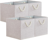 4-Pack Fabric Storage Cubes Collapsible with Cotton Handles Cream 33x38x33cm