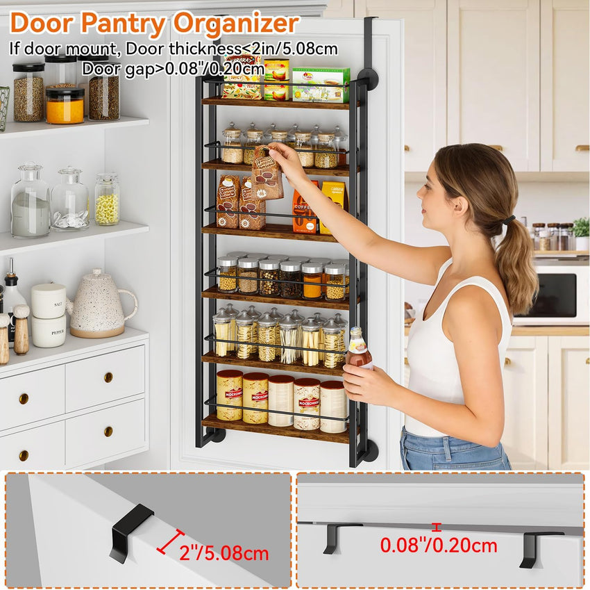 6-Tier Wall-Mounted Spice Rack Door Organizer with Shelves Brown