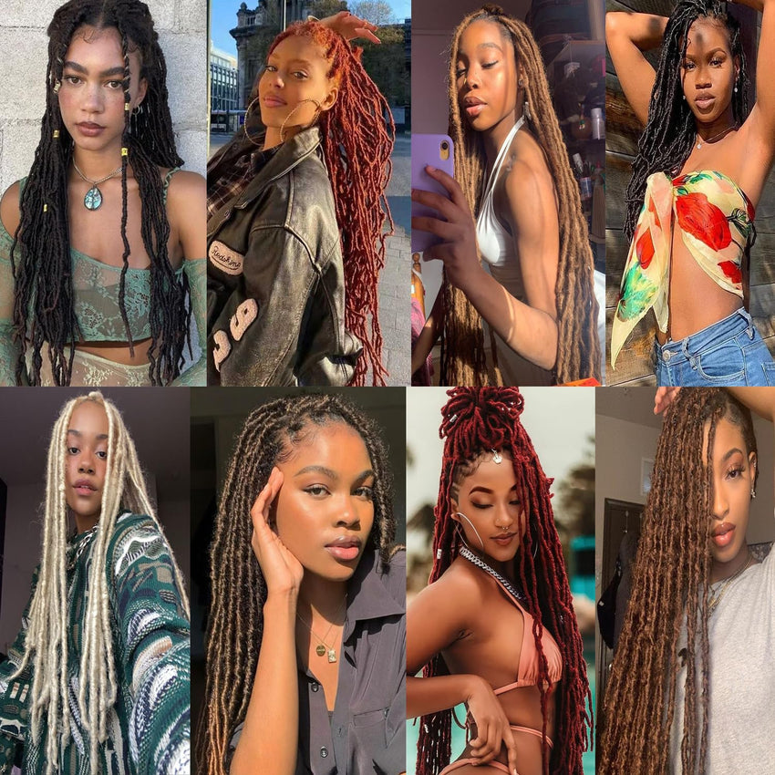 Mscat 7 Packs 36 Inch Nu Faux Locs Crochet Braids Hair Synthetic Pre Looped Soft Locs Braiding Hair Goddess Faux Locs Curly Wavy Hair Extensions for Women 14strands/pack 1B#