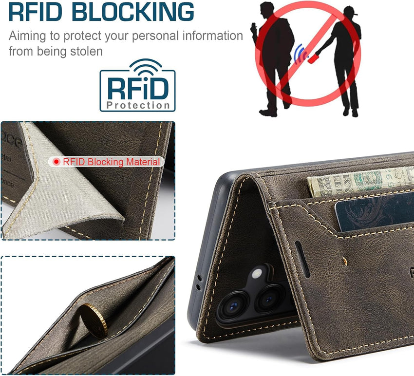 LOLFZ Wallet Case for Samsung Galaxy S24 Plus 5G, Magnetic Flip Leather Case with RFID Block Card Slots Kickstand Shockproof Protective Cover Compatible with Galaxy S24 Plus 5G - Coffee Brown