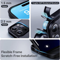 CASEKOO Air-Touch Slim Silky-Smooth Case for iPhone 16 Pro [16FT Military-Grade All-Round Protection] Shockproof Semi-Transparent Matte Cover with 1x Portable Foldable Stand – Black