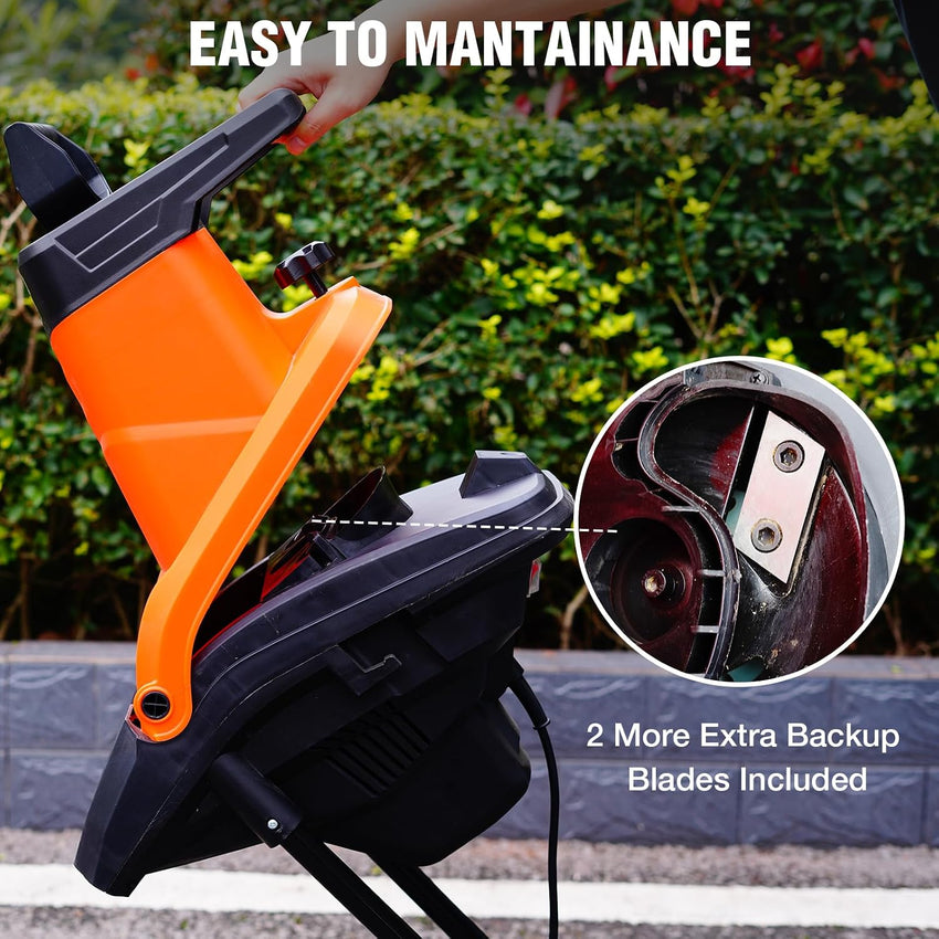 USED AIVOLT 2500W Garden Shredder, Electric Wood Chipper, Crush up to 45mm, 3600rpm Speed, 10m Power Cable, Reversible Steel Blades with Detachable 50L Collection Bag for Garden Debris, Leaves and Branches