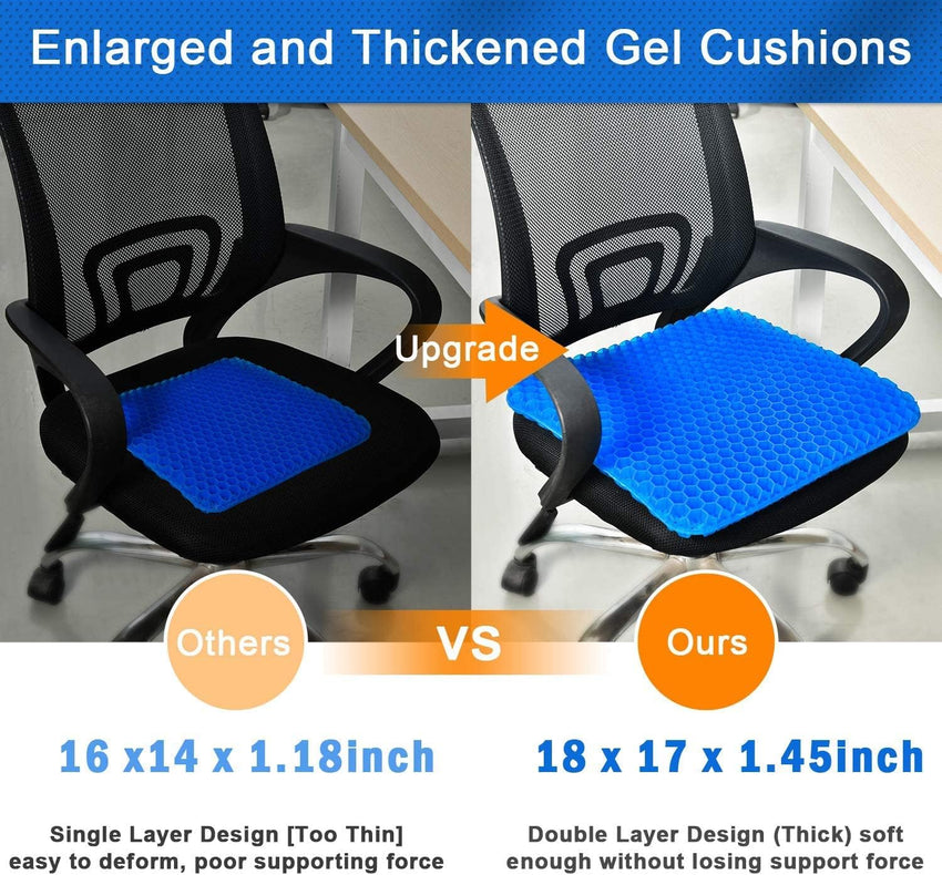 2022 NewLarge Gel Seat Cushion, Honeycomb Design Double Thick Gel Cushion with Relieving Back coccyx Pain Pressure, for Car Office Home Wheelchair&Chair