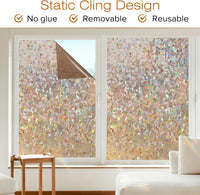 rabbitgoo Rainbow Window Film Privacy Film for Glass Windows, Decorative Stickers for Glass Privacy, Static Cling Self-Adhesive Vinyl Rainbow Stickers Gray Silver 90x300cm
