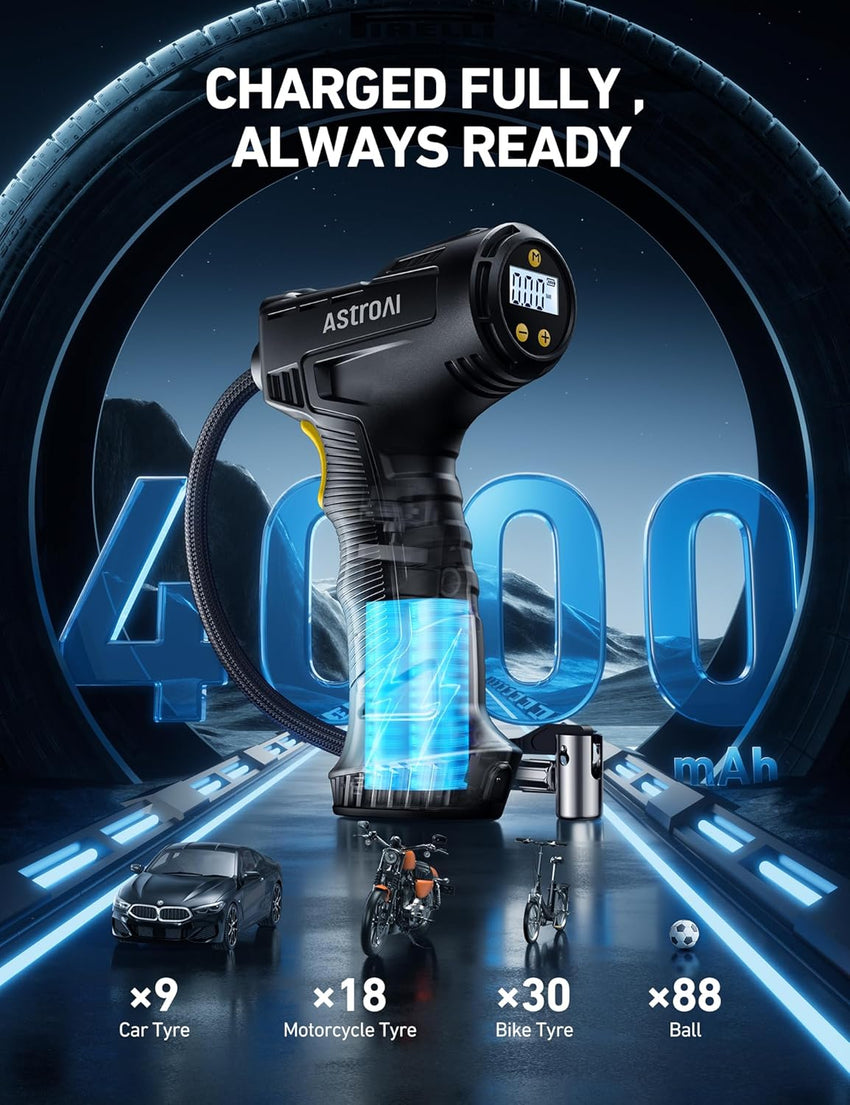 Cordless Tyre Inflator Air Compressor Handheld Pump with Torch 150PSI