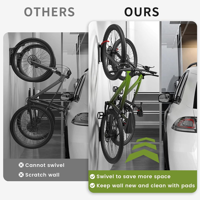 Housolution Swivel Bike Wall Mount, Vertical Bike Rack Wall Hanger, Bike Hangers for Garage, Mountain Bike Wall Mounts, Bicyckle Storage Rack for Garage, Holds up to 66lbs, Easy to Install (4 Pack)