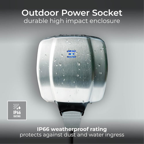 BG Electrical Outdoor Single Switched Power Wall Plug Socket, Decorative Weatherproof, Stainless Steel Black, 13A, IP66 Rated, WPL21