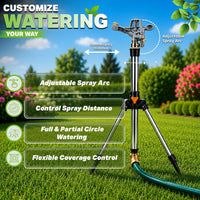 Pulsating Lawn Sprinkler Tripod 450mÂ² Coverage Adjustable Spray - 90cm