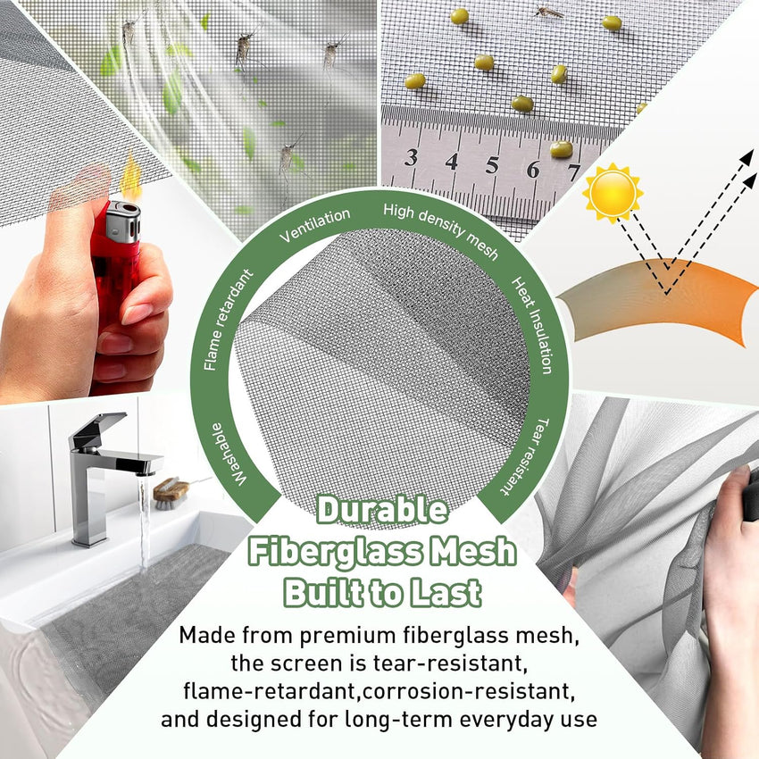 OWYR Adjustable Magnetic Fly Screen Window - DIY Fit Up to 120x130cm, Fiberglass Insect Mesh for Mosquito Net & Bug Screen, Full Frame Magnetic Strip Easy Installation (White Frame Grey Net)