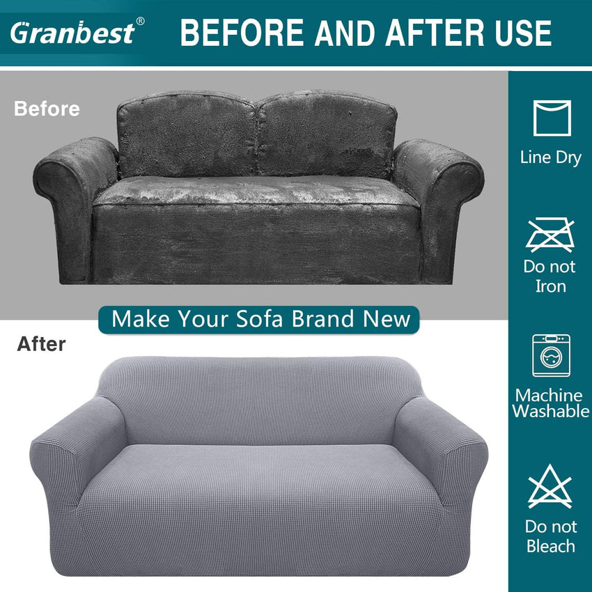 Granbest High Stretch Armchair Covers Super Soft Chair Covers for Living Room Jacquard Sofa Cover for Dogs Non Slip Chair Slipcover with Arms Furniture Protector (1 Seater, Light Gray)