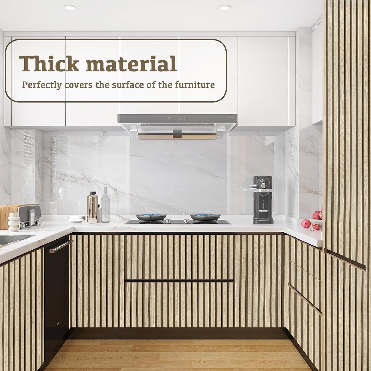 Abyssaly Wood Effect Vinyl Wrap Self Adhesive Wallpaper, Brown Wood Slats Sticky Back Plastic for Furniture, Removable Peel and Stick Wallpaper, Wood Panel for Walls, Kitchen, DIY 60cmX500cm