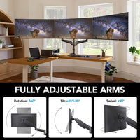 HUANUO Triple Monitor Stand Desk Mount for 17-32 Inch Screens, Adjustable Arms With Tilt, Swivel, 2 Mounting Bases, Each Arm Holds up to 8KG, VESA 75x75 100x100 Gaming
