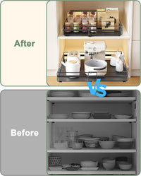 UMDONX 2 Pack Pull out Cabinet Organiser Drawers Kitchen Cupboard Storage, No Punch Extendable Sliding Rack Shelf Adhesive Peel and Stick (Metal, Black)
