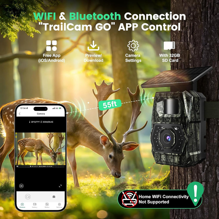 Cellular Wildlife Camera 2K 48MP Solar Night Vision Motion-Activated â Built-in 6000mAh