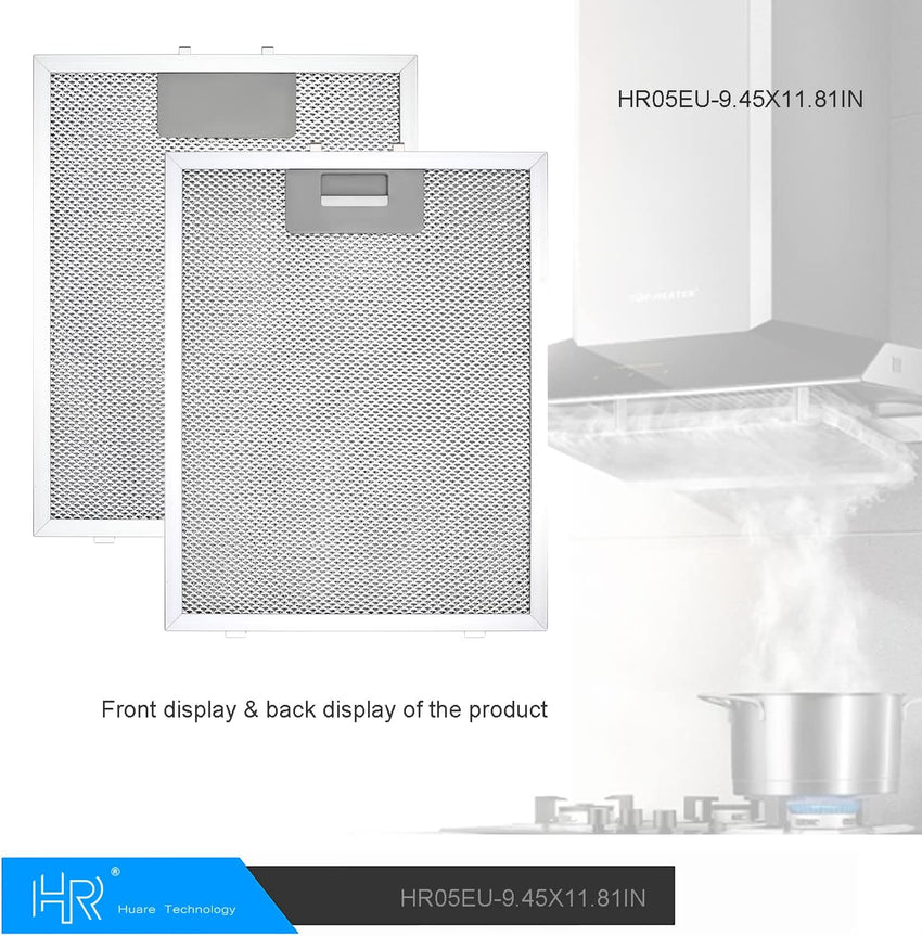 Cooker Hood Filter Replacement 300X240mm, 4-Layer Aluminum Mesh Hood Vent Filter, HR Huare Technology Aluminum Range Hood Grease Filters,2Pack
