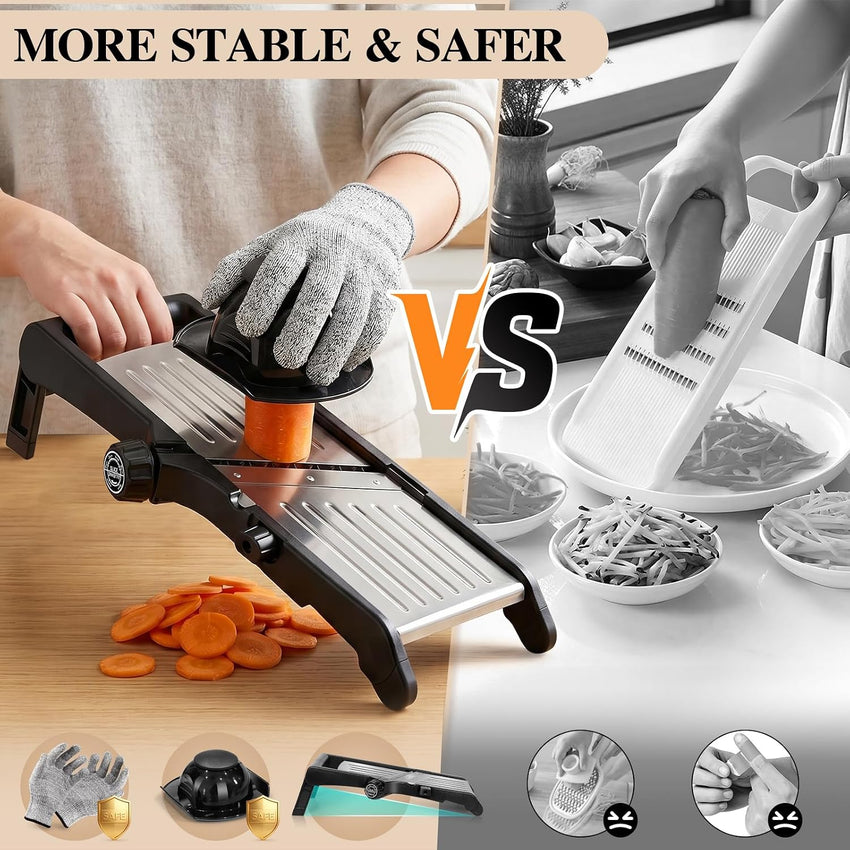 MASTERTOP Adjustable Mandoline Vegetable Slicer, Upgraded Professional Mandolin Slicer for Potato Cabbage Onion Fruits, Stainless Steel Kitchen Mandoline Food Slicer with Gloves and Cleaning Brush