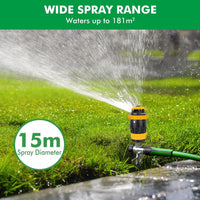 Gear-Driven Lawn Sprinkler 2-Pack Metal Spike Base 5 Patterns 15m Range 180mÂ² - Yellow