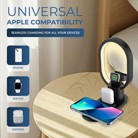 iN 3-in-1 Wireless Charging Station with Night Lamp for Apple Devices | Travel Stand, Fast Charger for iPhone16/15/14/13/12/11 | MagSafe Magnetic Charger for Apple Watch,AirPods,Fast Charge