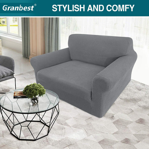 Granbest High Stretch Armchair Covers Super Soft Chair Covers for Living Room Jacquard Sofa Cover for Dogs Non Slip Chair Slipcover with Arms Furniture Protector (1 Seater, Light Gray)