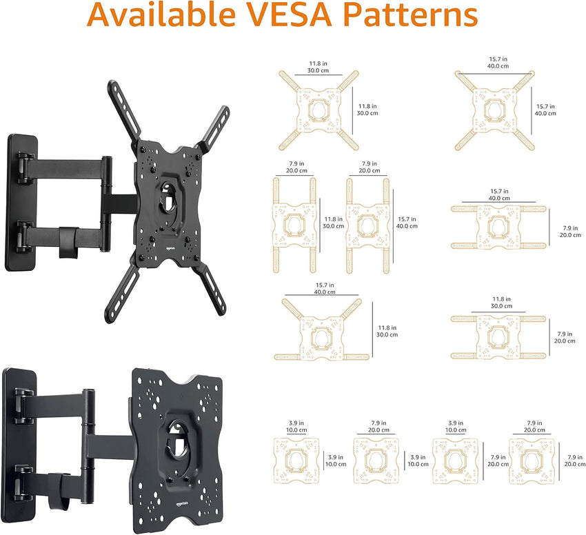 Amazon Basics TV Wall Bracket READ DESC 26-55 inch(66cm-140cm) TVs, Swivels Tilts TV Wall Mount for Flat & Curved TV, VESA 100x100mm to 400x400mm, holds up to 36kg, Black