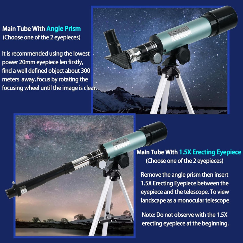 Mijiao Telescope for Kids, Astronomical Telescope Zoom 90X HD Outdoor Monocular Space Telescopes Portable Refractor Spotting Scope With Tripod, Telescopes for Adults, Kids and Beginner
