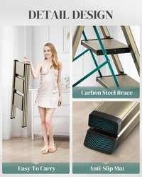 GameGem Folding Step Ladder with Anti-Slip Wide Pedal Ã¢ÂÂ Lightweight Aluminium, Champagne Gold