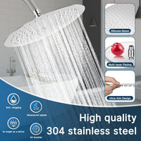 12inch Large Rainfall Shower Head, Fixed Shower Head, Round 304 Stainless Steel Ultra Thin Bathroom Shower Head (12inch)