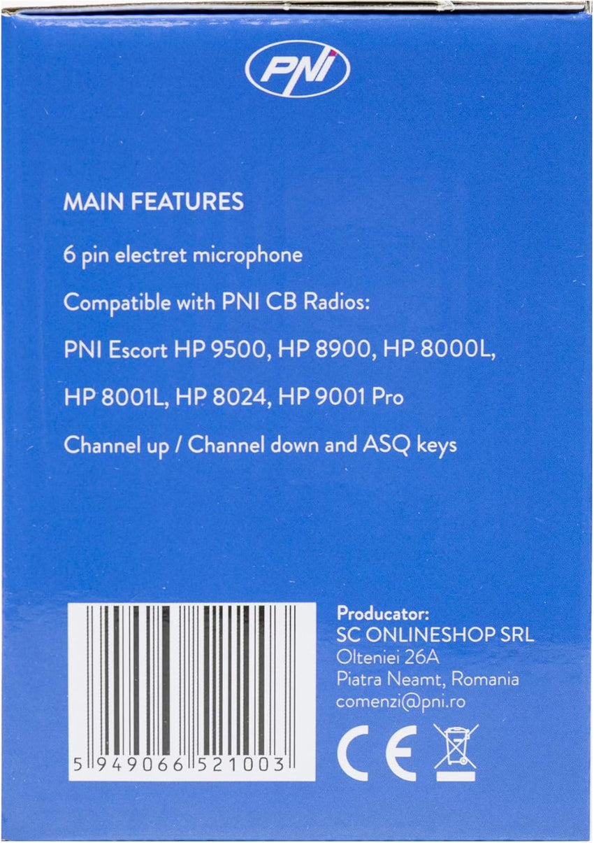 PNI Replacement microphone for CB Radio Escort HP 9500, HP 8900, HP 8000L 6-pin