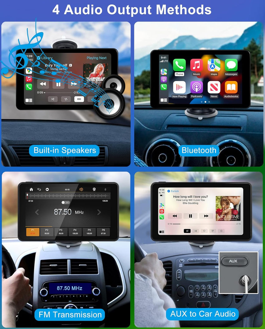 Wireless Apple CarPlay Android Auto Screen for Car, 7" HD Touch Screen Car Stereo Portable Live Navigation Car Play Mirror Link Music Video Player Siri/AirPlay/AUX/FM/Radio
