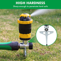 Gear-Driven Lawn Sprinkler 2-Pack Metal Spike Base 5 Patterns 15m Range 180mÂ² - Yellow