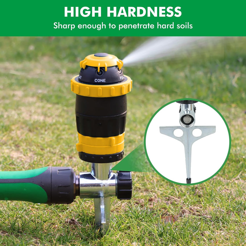 Gear-Driven Lawn Sprinkler 2-Pack Metal Spike Base 5 Patterns 15m Range 180mÂ² - Yellow