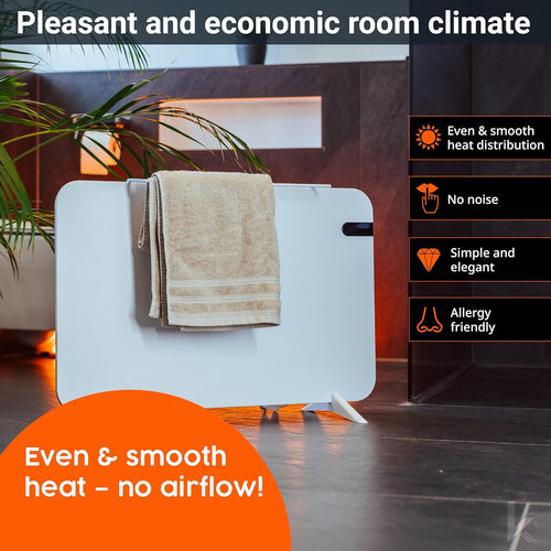 KOnighaus 450 W Smart Dual Infrared Heater Wi-Fi App Control with Remote Control Including Towel Holder Feet and Mounting Material Colour: White
