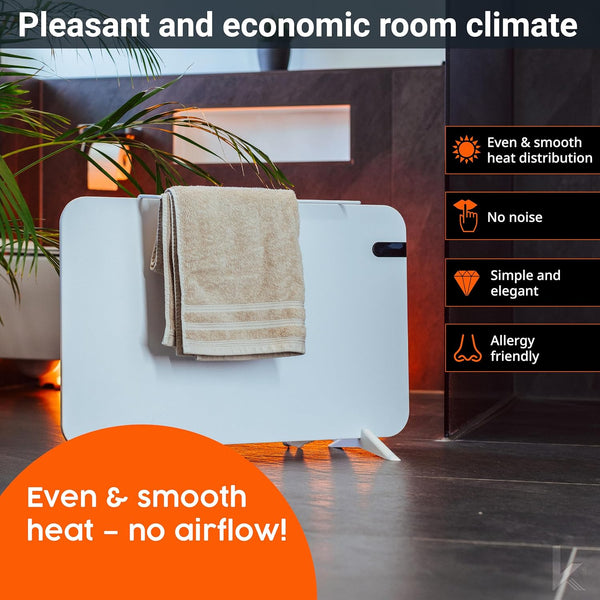 KOnighaus 450 W Smart Dual Infrared Heater Wi-Fi App Control with Remote Control Including Towel Holder Feet and Mounting Material Colour: White