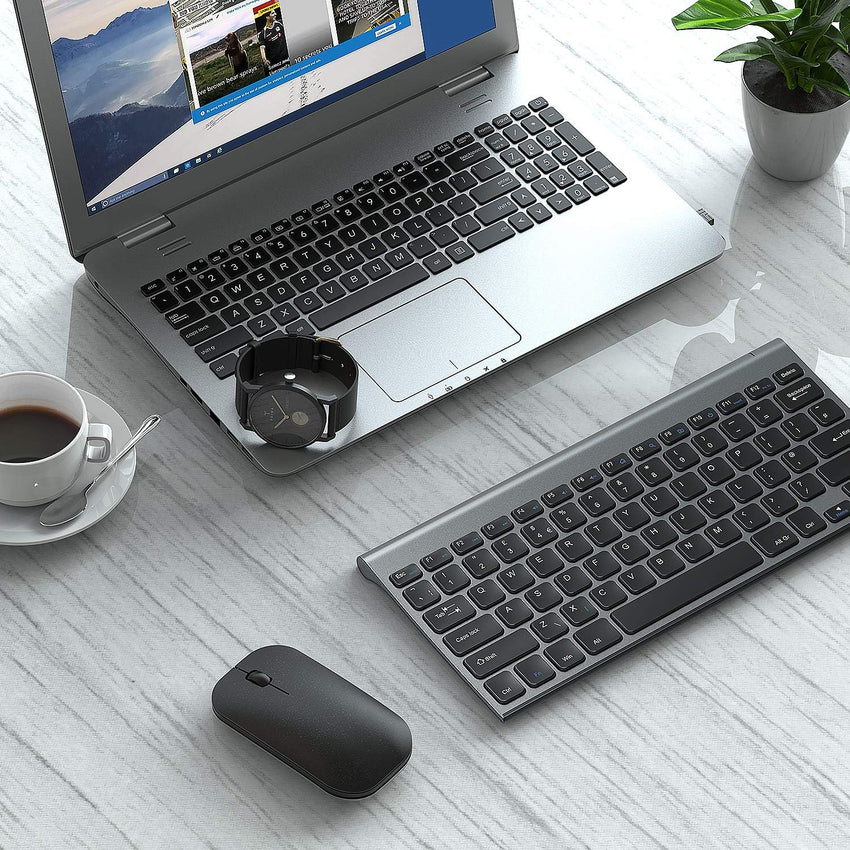 Small Wireless Keyboard and Mouse, seenda Ultra Compact Rechargeable USB Keyboard and Mouse Combo with Portable Size Low Profile Keys for Windows XP/7/8/10/11 Laptop Computer, Gray
