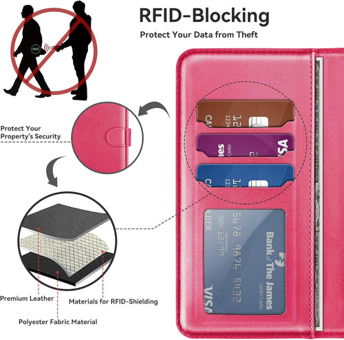 ivencase Compatible with Samsung Galaxy A56 5G Phone Case with 1 Screen Protector, [RFID Blocking] PU Leather Flip Wallet Case with Card Slots Stand Magnetic Cover for Samsung A56 - Hot Pink