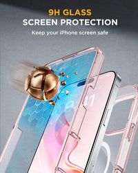 Miracase Magnetic Case for iPhone 16 Pro Case 6.3-Inch, Full Body Bumper Case Compatible with MagSafe and Built-in 9H Tempered Glass Screen Protector + Camera Lens Protector (Clear Pink)