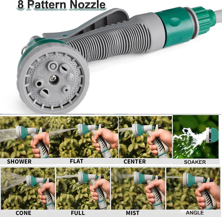 Garden Hose Reel 14M, 12m Water Pipe +2m Leader Hose, Hose Pipe Reel with 8 Adjustable Spray Gun Nozzles, Manual Retractable Garden Water Hose Reel,Outdoor Hose Reel Set for Garden Patios,Balconies