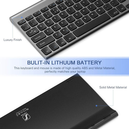 Small Wireless Keyboard and Mouse, seenda Ultra Compact Rechargeable USB Keyboard and Mouse Combo with Portable Size Low Profile Keys for Windows XP/7/8/10/11 Laptop Computer, Gray