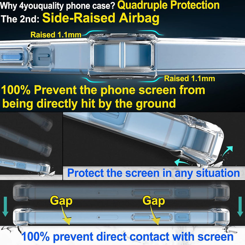 4youquality (4-in-1 Case for iPhone 13 with [2-Pack Tempered Glass Screen Protectors + 1-Pack Camera Lens Protector], Airbag Drop Protection, Transparent Clear Bumper Phone