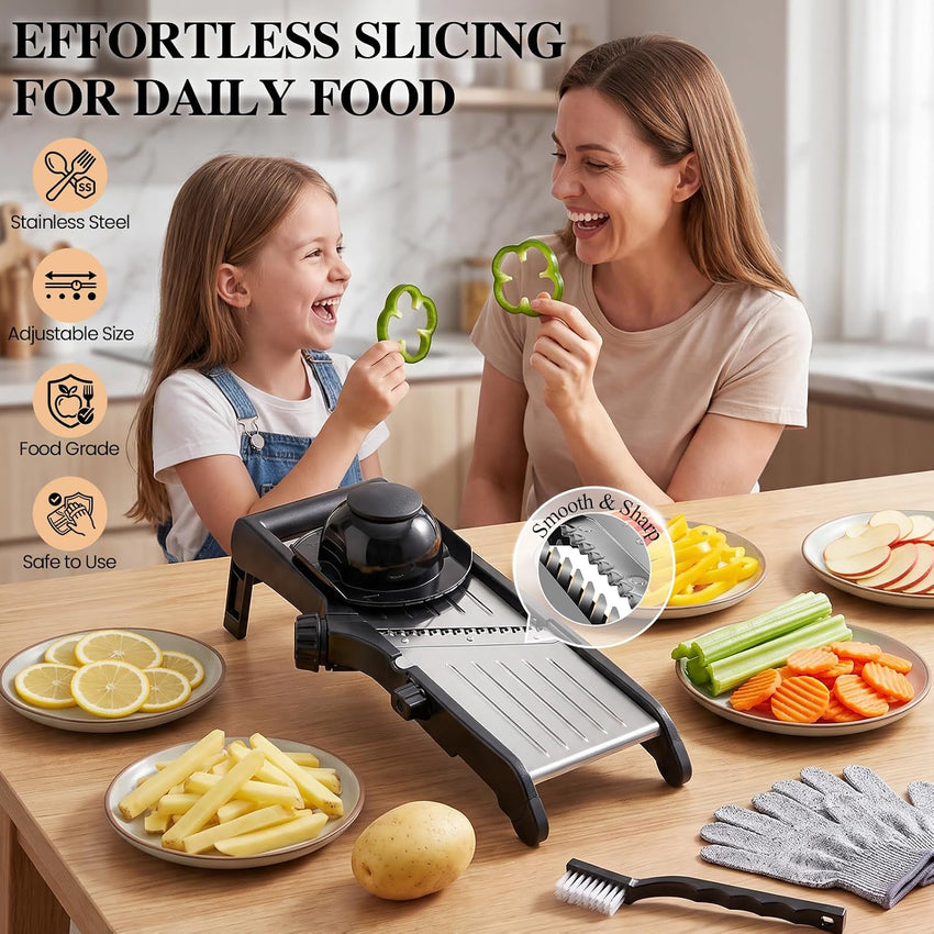 MASTERTOP Adjustable Mandoline Vegetable Slicer, Upgraded Professional Mandolin Slicer for Potato Cabbage Onion Fruits, Stainless Steel Kitchen Mandoline Food Slicer with Gloves and Cleaning Brush