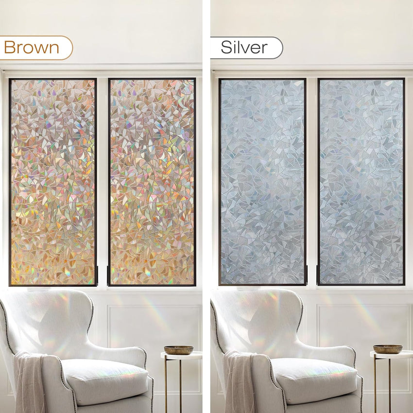 rabbitgoo Rainbow Window Film Privacy Film for Glass Windows, Decorative Stickers for Glass Privacy, Static Cling Self-Adhesive Vinyl Rainbow Stickers Gray Silver 90x300cm