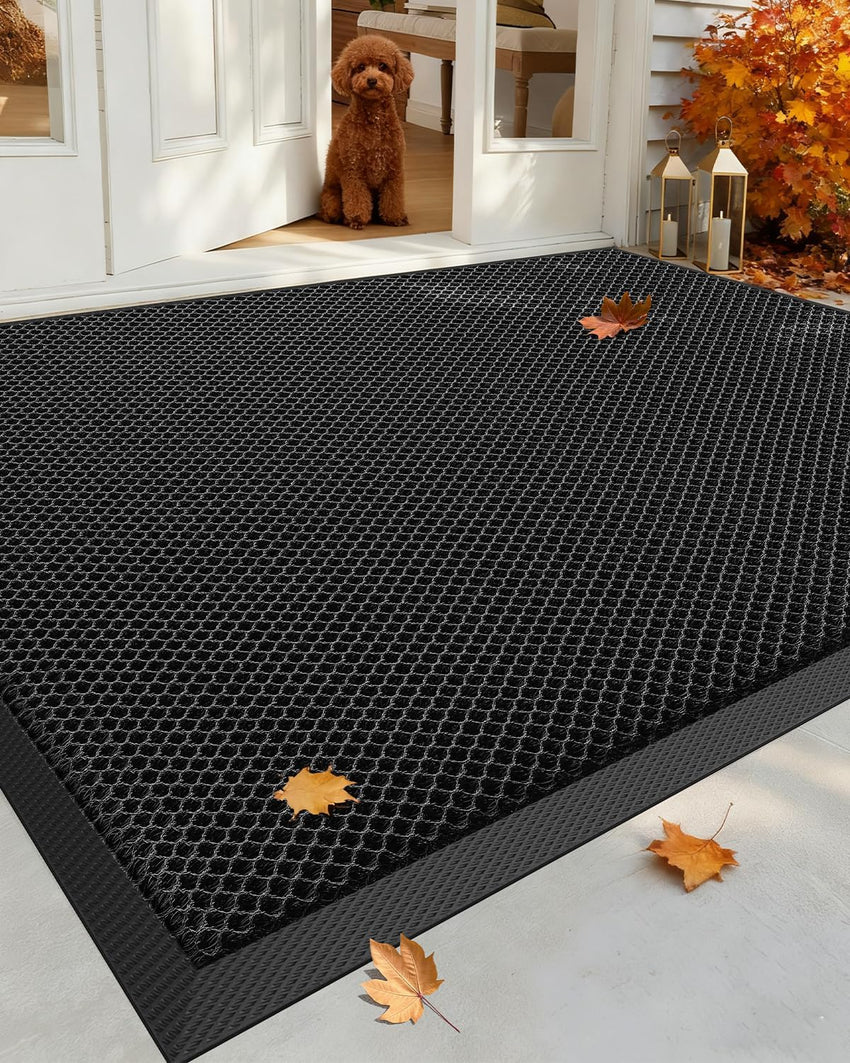 High Stretch Elastic Silk Doormat Outdoor Non-Slip Quick-Dry Rubber Back 90x150cm â Black/Grey