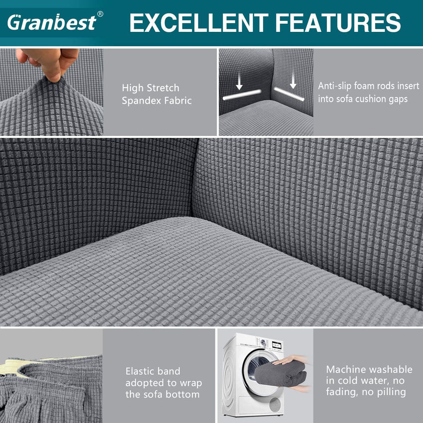 Granbest High Stretch Armchair Covers Super Soft Chair Covers for Living Room Jacquard Sofa Cover for Dogs Non Slip Chair Slipcover with Arms Furniture Protector (1 Seater, Light Gray)