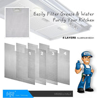 Cooker Hood Filter Replacement 300X240mm, 4-Layer Aluminum Mesh Hood Vent Filter, HR Huare Technology Aluminum Range Hood Grease Filters,2Pack