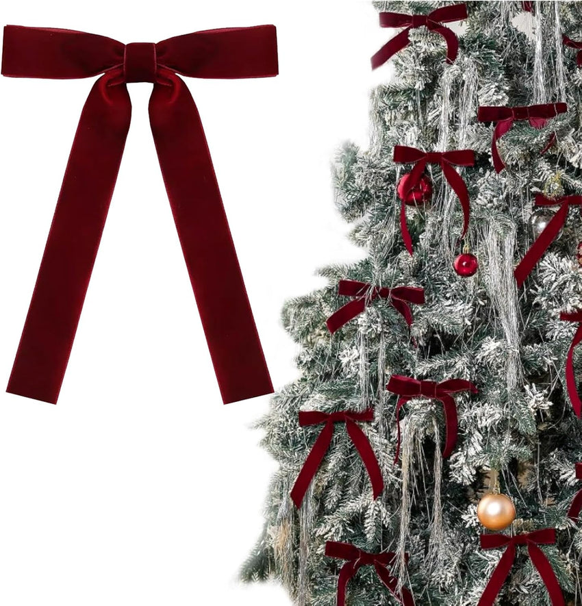 Christmas Tree Decorations Velvet Bows with Twist Ties â Burgundy
