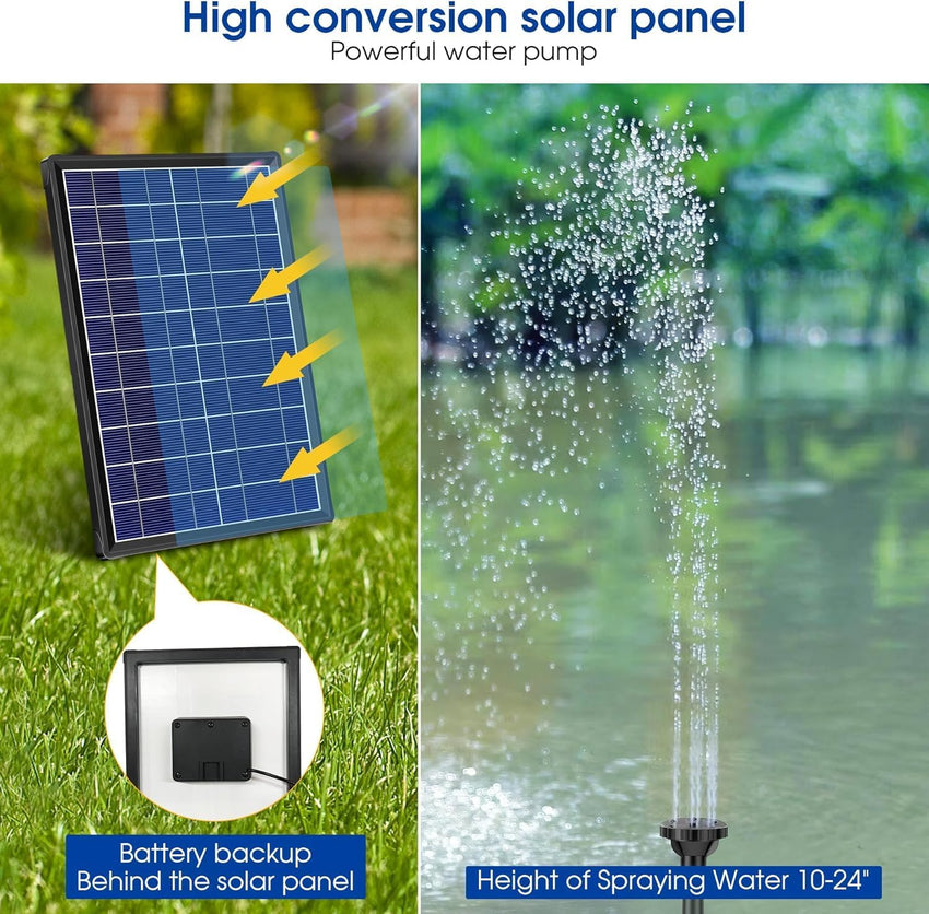 Billing Solar Water Pump with Battery Backup, 7W Solar Pond Pump with 3000mAh Battery 12 Nozzles Solar Fountain Pump with 5ft Tubing Solar Water Features for The Garden Ponds Pool Fish Tank Waterfall