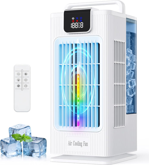 Personal Evaporative Air Cooler Fan 2000ml 120Â° Oscillation 7 RGB Modes Timer - Portable