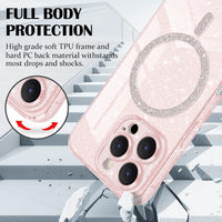 Newseego Magnetic Phone Case for iPhone 16 Pro [Compatible with Magsafe], Clear Shiny Glitter Girls Women Screen Camera Shockproof Protection Bumper Dustproof Cover for iPhone 16 Pro-Pink